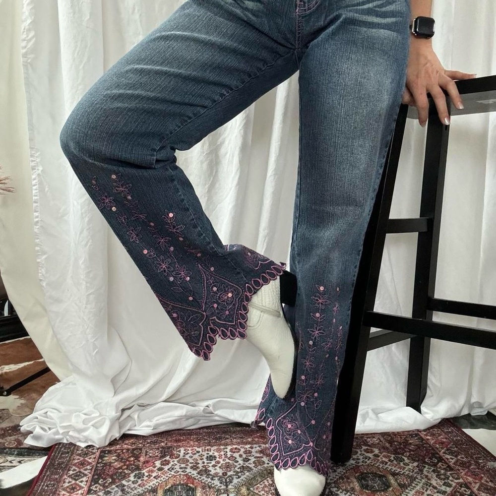 Apollo Jeans - pink rhinestone and stitching collectible jeans - size 13/14